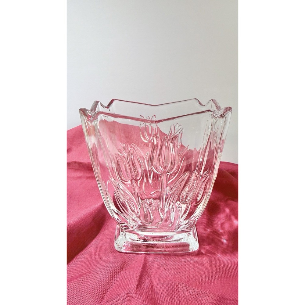 Vase Studio Crystal Collection Fine Clear Glass Bud Vase 4 1/2 in Flowers Tulips